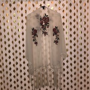 Embroidered Kimono with Fringe